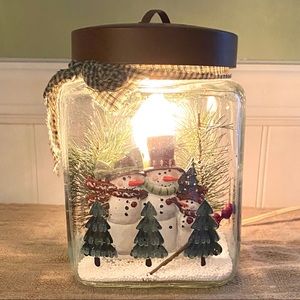 LIGHTED SNOWMAN COUNTRY RUSTIC CHRISTMAS JAR DECOR